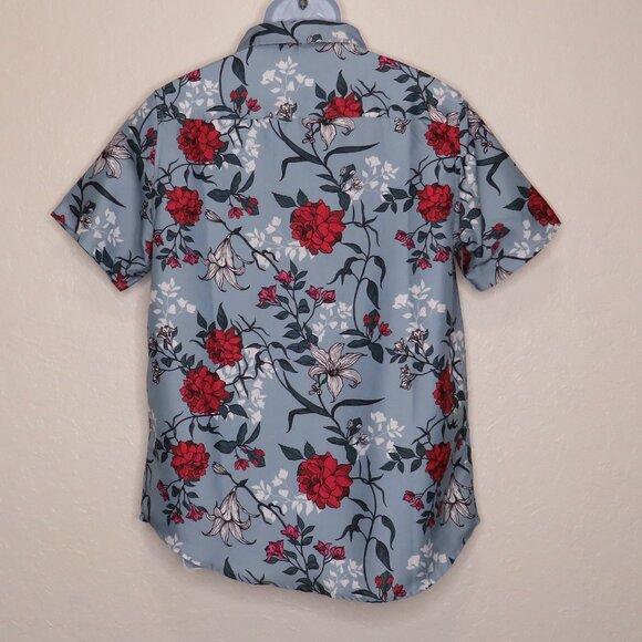 Boohoo* Men's Short Sleeve‎ Button Down Curved Hem Floral Shirt~ Size Medium - Picture 2 of 13
